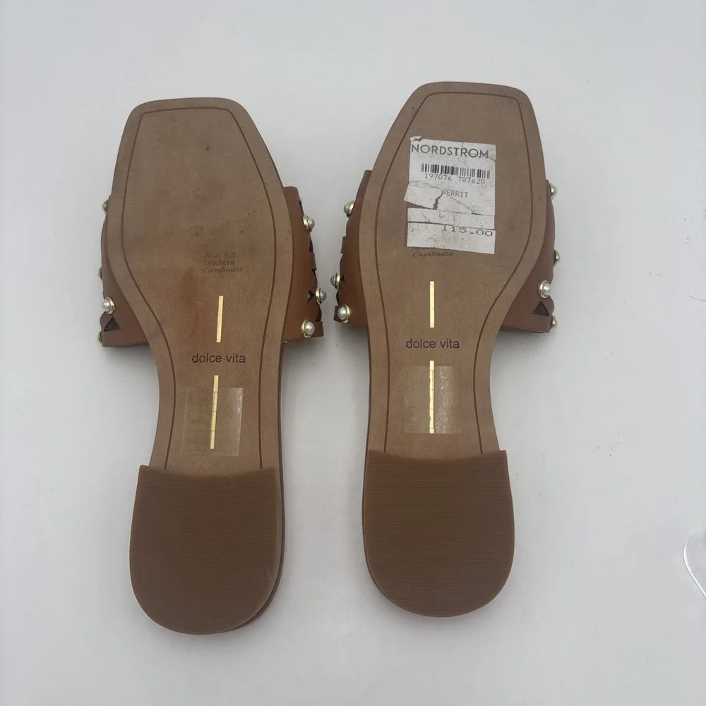 Dolce Vita sandal Studded Slide Sandal Size 5.5 M‎ Saddled Leather, Brown
